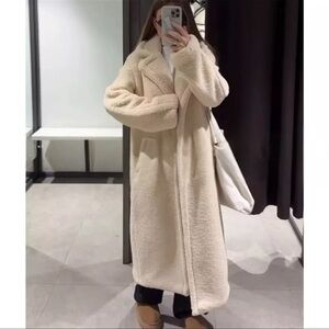 NWT ZARA LONG FLEECE COAT SIZE M